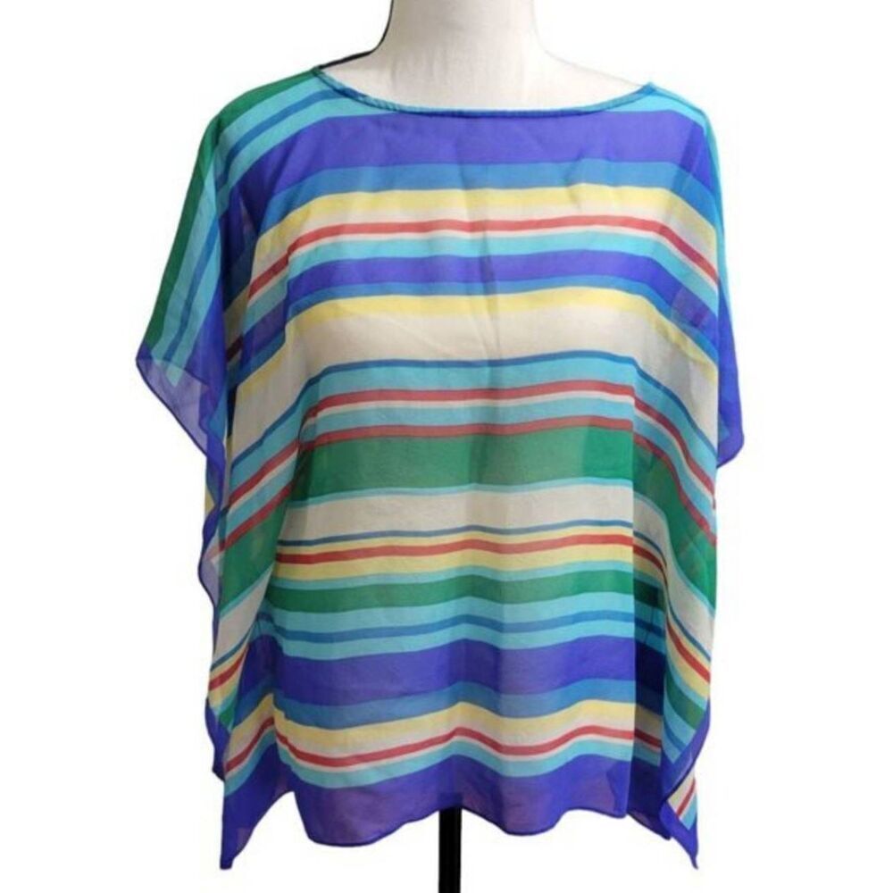 Talbots 100% Silk Scarf Kaftan Poncho Blouse Top XS/S Multicolor Stripes